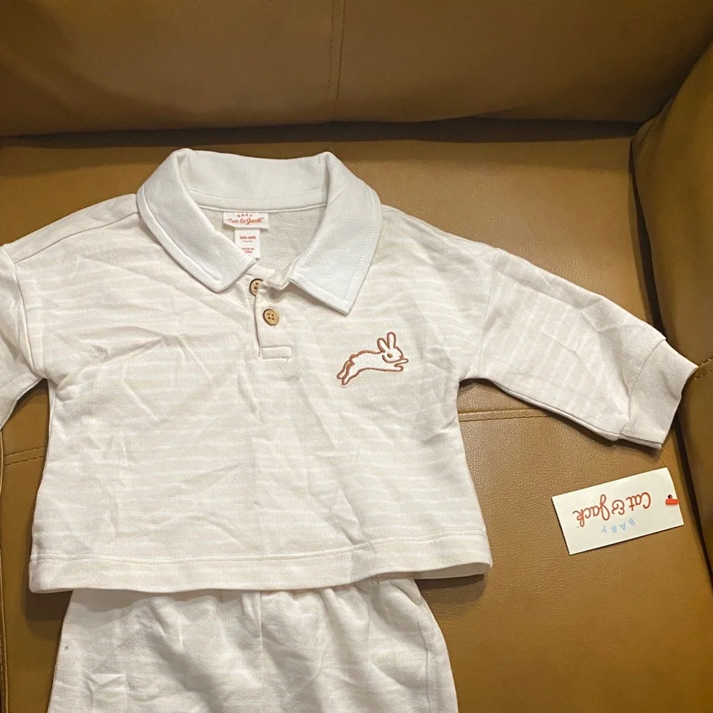 Cat & Jack Cram Color Baby Outfit with Bunny Design 3-6‎ months NWT